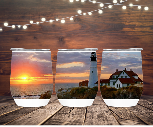 12 oz Maine Lighthouse Wine Tumbler