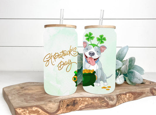 Lucky Dog 16oz Frosted or Glass Can with Bamboo Lid & Straw