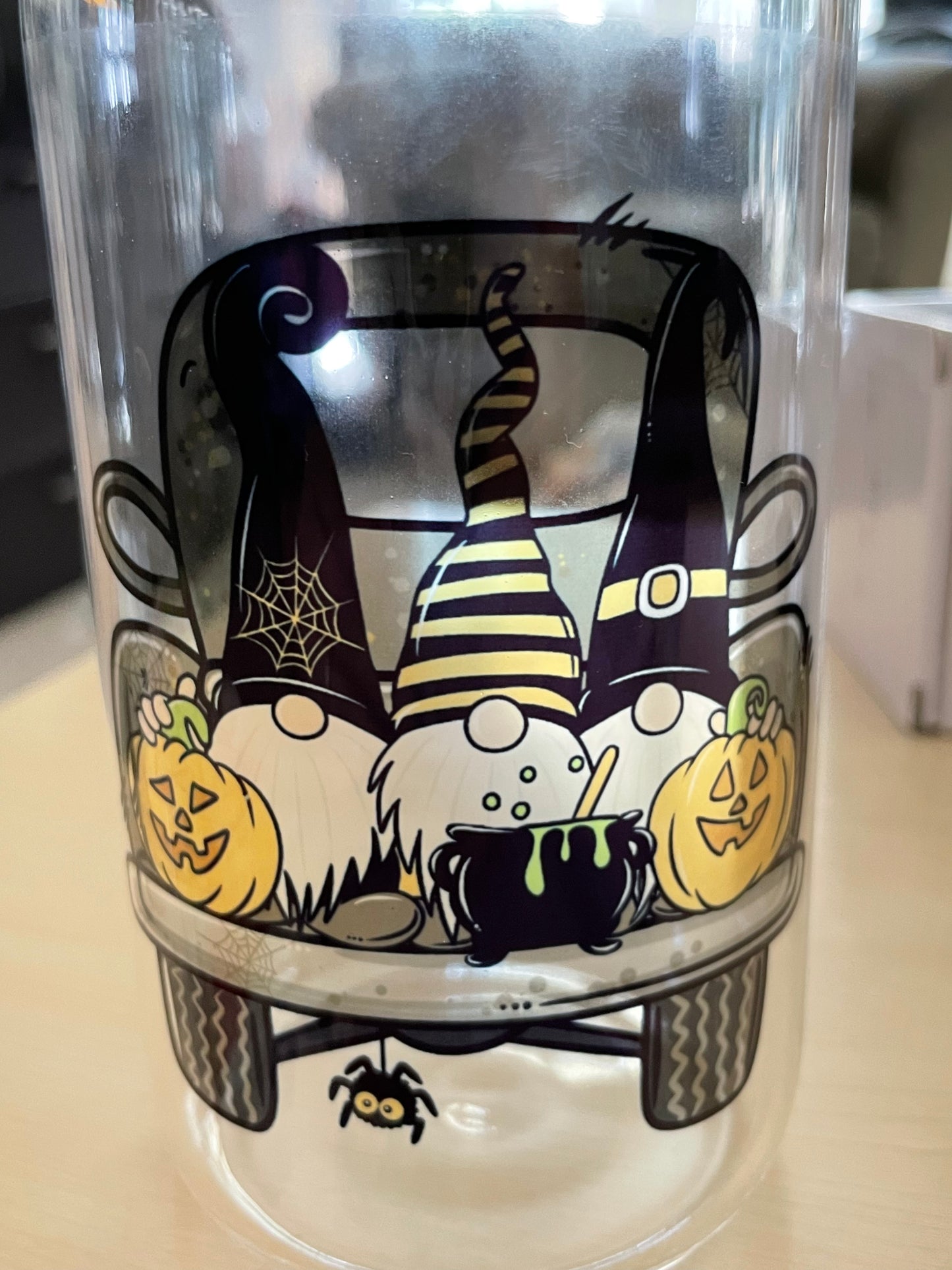Halloween Gnomes - 16oz Glass Can with Bamboo Lid & Straw
