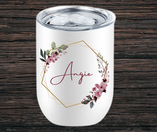 Personalized 12 oz Floral Wine Tumbler
