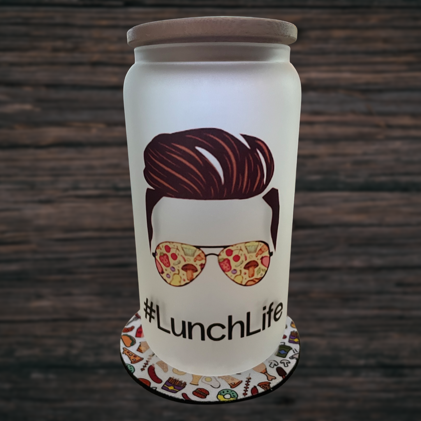 #LunchLife 16oz Frosted Glass Can with Bamboo Lid & Straw