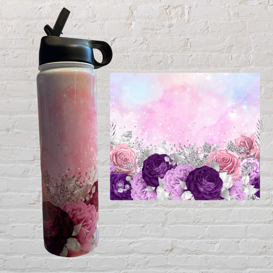 Purple Flowers - 25oz Water Bottle Tumbler