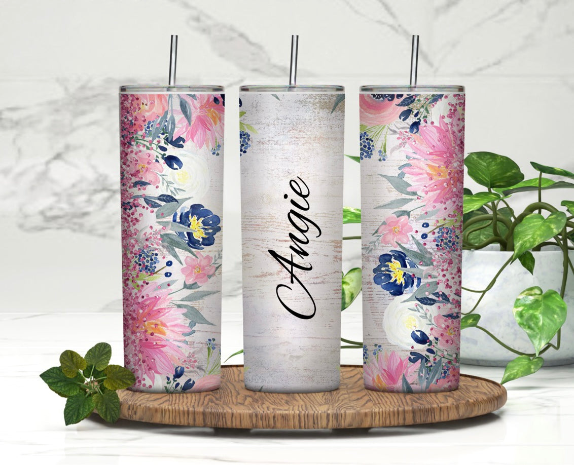 Personalized Rustic Floral | 20oz Skinny Tumbler