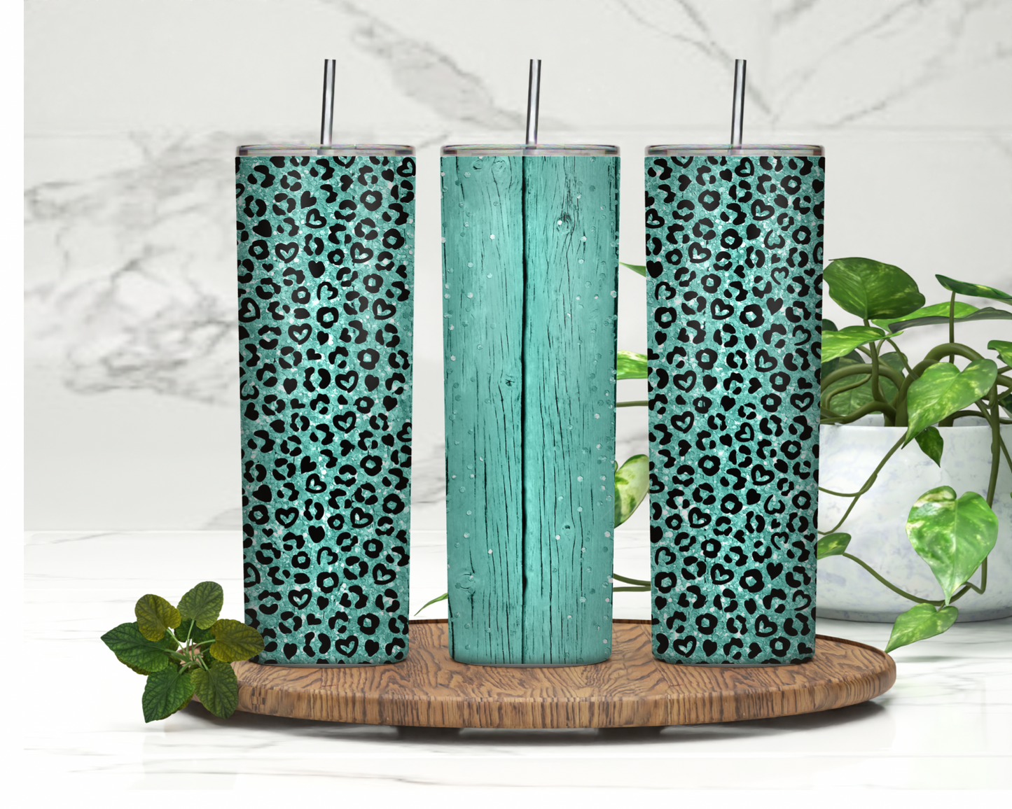 Personalized Leopard Teal | 20oz Skinny Tumbler