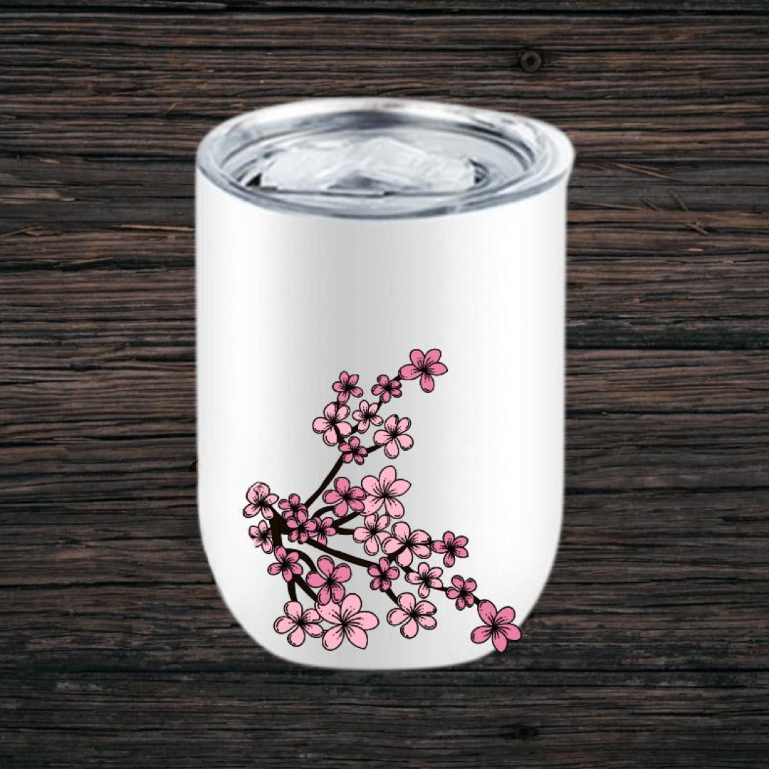 Personalized 12 oz Pink Floral Wine Tumbler