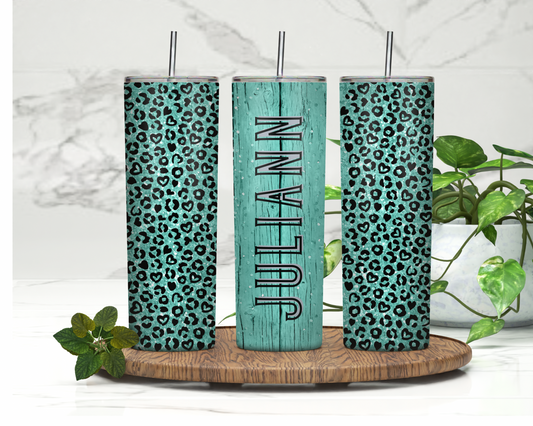 Personalized Leopard Teal | 20oz Skinny Tumbler