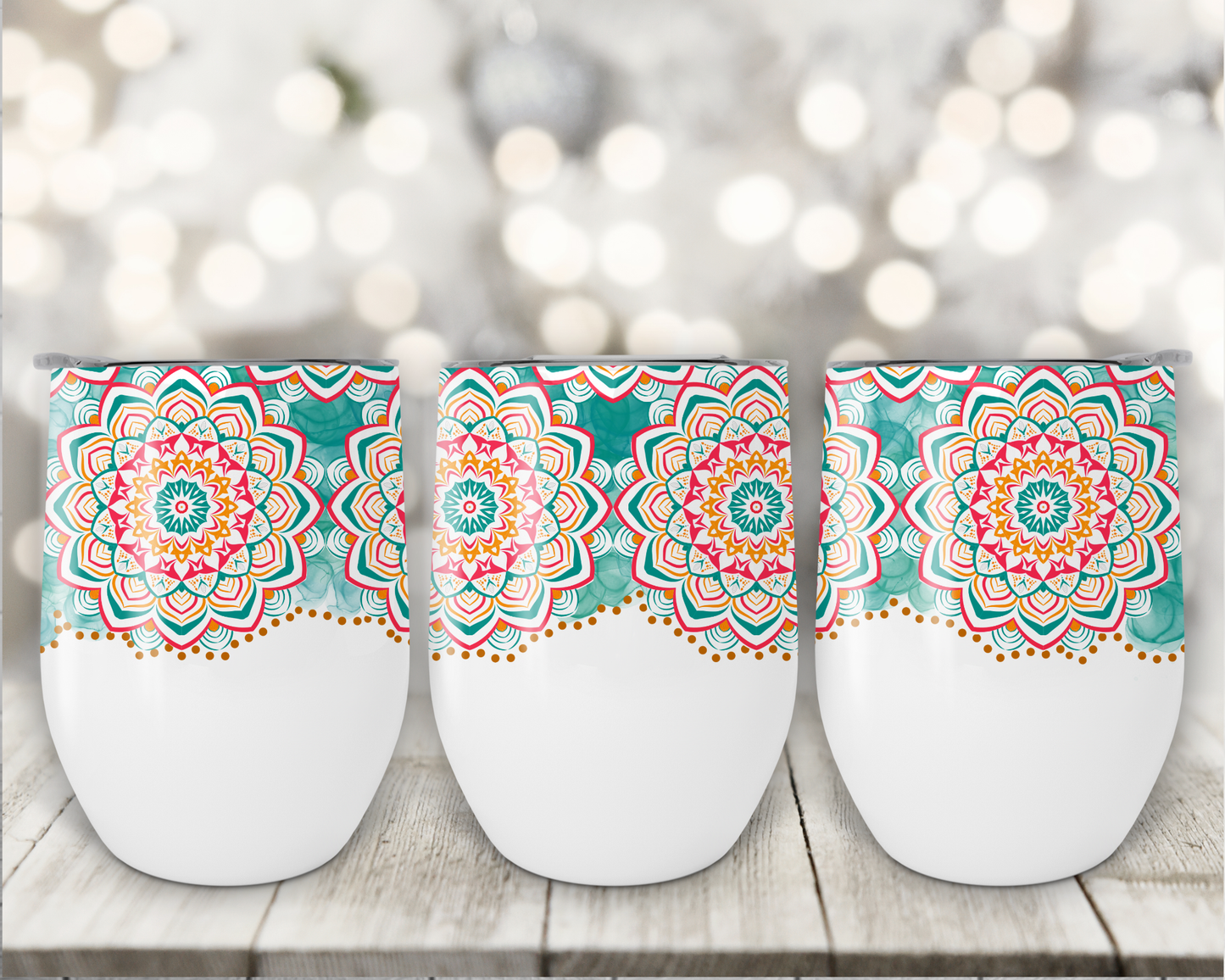 12oz Colorful Mandala Wine Tumbler